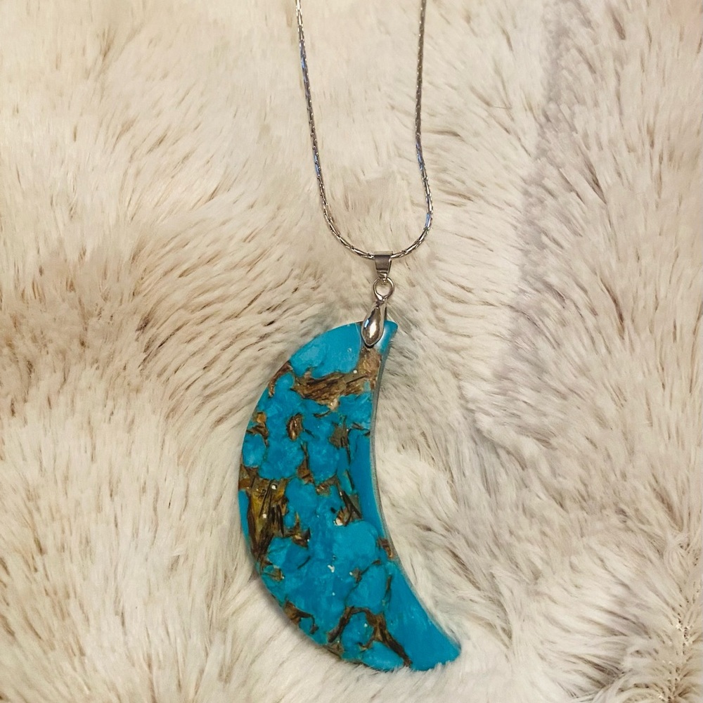 Crescent moon turquoise necklace 18 inches